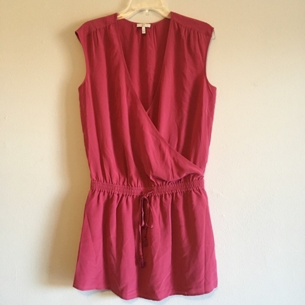 Joie Dress Front Tie Silk Sleeveless Blouson Dress Mini Wrap Midi Pink Draped